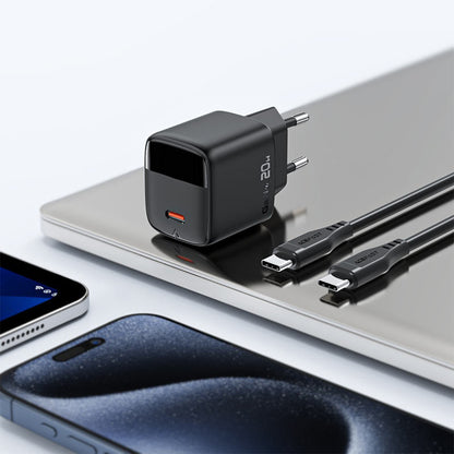 Punjač mreže sa USB-C kablom Acefast A113 Display, 20W, 3A, 1 x USB-C, Crni