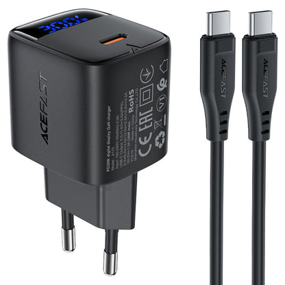 Punjač mreže sa USB-C kablom Acefast A115 Display, 30W, 3A, 1 x USB-C, Crni