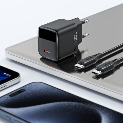 Punjač mreže sa USB-C kablom Acefast A115 Display, 30W, 3A, 1 x USB-C, Crni