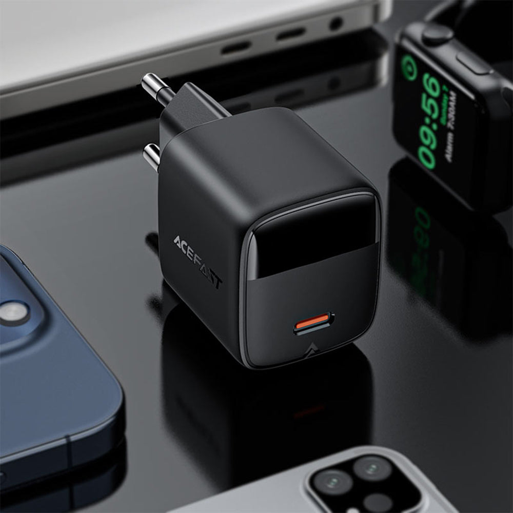 Punjač mreže sa USB-C kablom Acefast A115 Display, 30W, 3A, 1 x USB-C, Crni