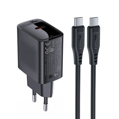 Punjač za mrežu sa USB-C kablom Acefast A82, 20W, 3A, 1 x USB-C, Crni