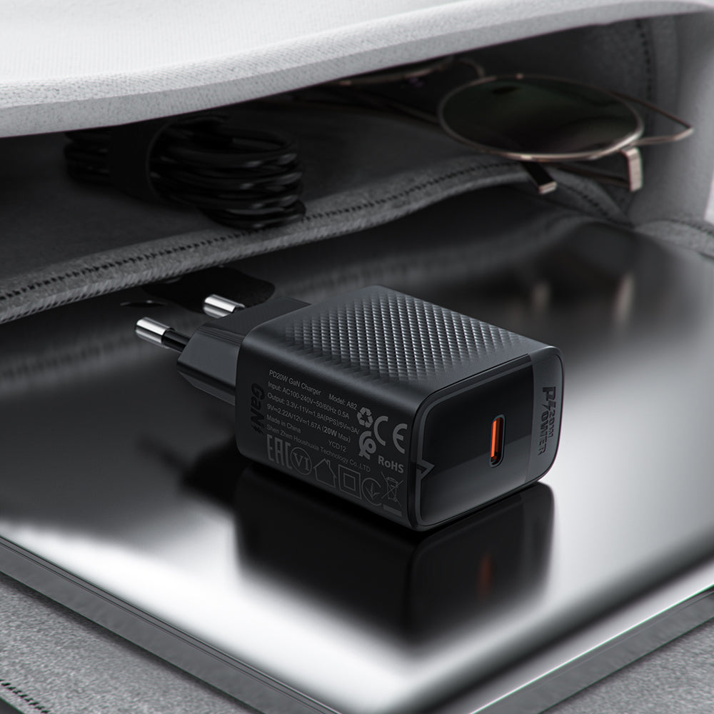 Punjač za mrežu sa USB-C kablom Acefast A82, 20W, 3A, 1 x USB-C, Crni