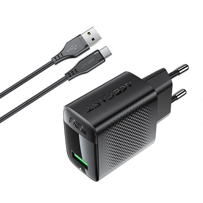 Punjač mreže sa USB-C kablom Acefast A90, 18W, 3A, 1 x USB-A, Crni