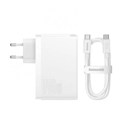 Punjač mreže sa USB-C kablom Baseus GaN5 Pro, 140W, 5A, 1 x USB-A - 2 x USB-C, Beli CCGP100202