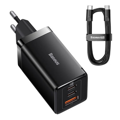 Punjač mreže sa USB-C kablom Baseus GaN5 Pro, 65W, 3.25A, 1 x USB-A - 2 x USB-C, Crni C0206500