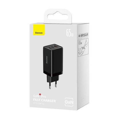 Punjač mreže sa USB-C kablom Baseus GaN5 Pro, 65W, 3.25A, 1 x USB-A - 2 x USB-C, Crni C0206500