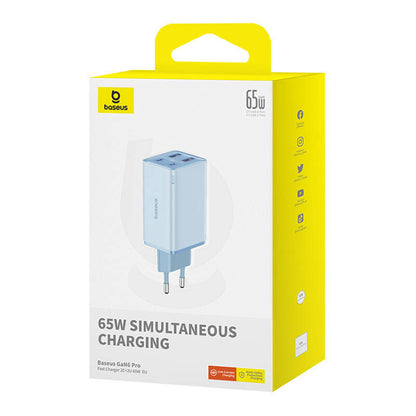 Punjač za mrežu sa USB-C kablom Baseus GaN6 Pro, 65W, 3.25A, 2 x USB-A - 2 x USB-C, Plavi E0121D00