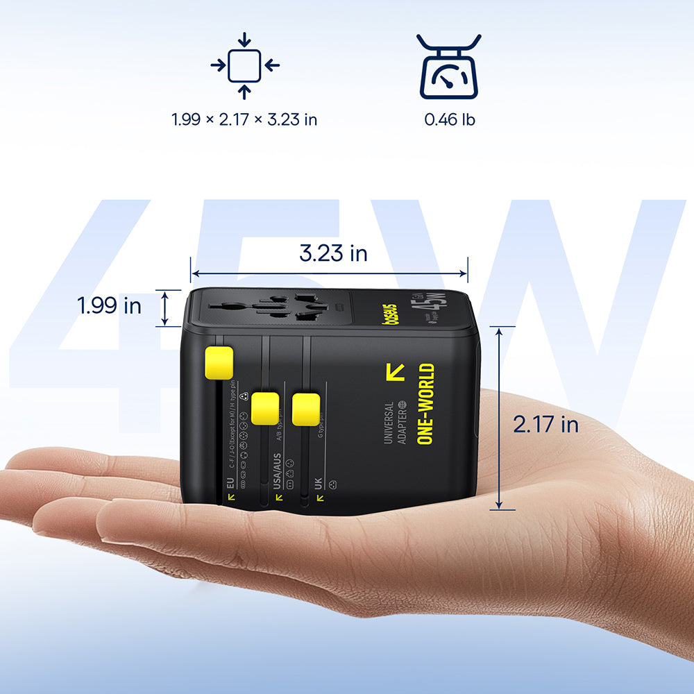 Punjač za mrežu sa USB-C kablom Baseus Travel PicoGo AG11, 45W, 2 x utičnica - 1 x USB-C - 2 x USB-A, Crni E0307F00
