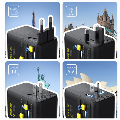 Punjač za mrežu sa USB-C kablom Baseus Travel PicoGo AG11, 45W, 2 x utičnica - 1 x USB-C - 2 x USB-A, Crni E0307F00