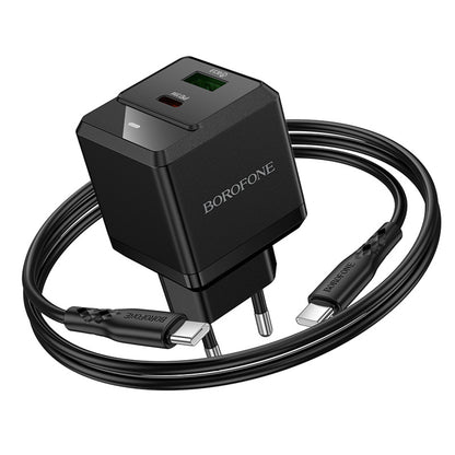 Punjač mreže sa USB-C kablom Borofone BN19 Intenso, 20W, 3A, 1 x USB-A - 1 x USB-C, Crni