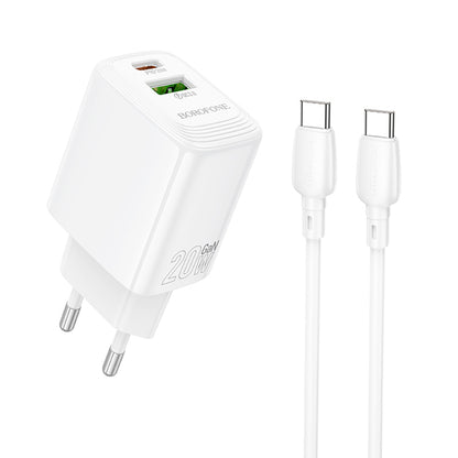 Punjač za mrežu sa USB-C kablom Borofone BN27 Fuente, 20W, 3A, 1 x USB-A - 1 x USB-C, Beli