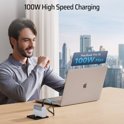 Mrežni punjač sa USB-C kablom Cuktech, 100W, 5A, 1 x USB-A - 2 x USB-C, Bela CKAD1003EUGW