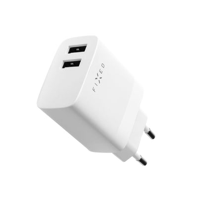 Punjač mreže sa USB-C kablom Fixed, 17W, 3A, 2 x USB-A, Beli
