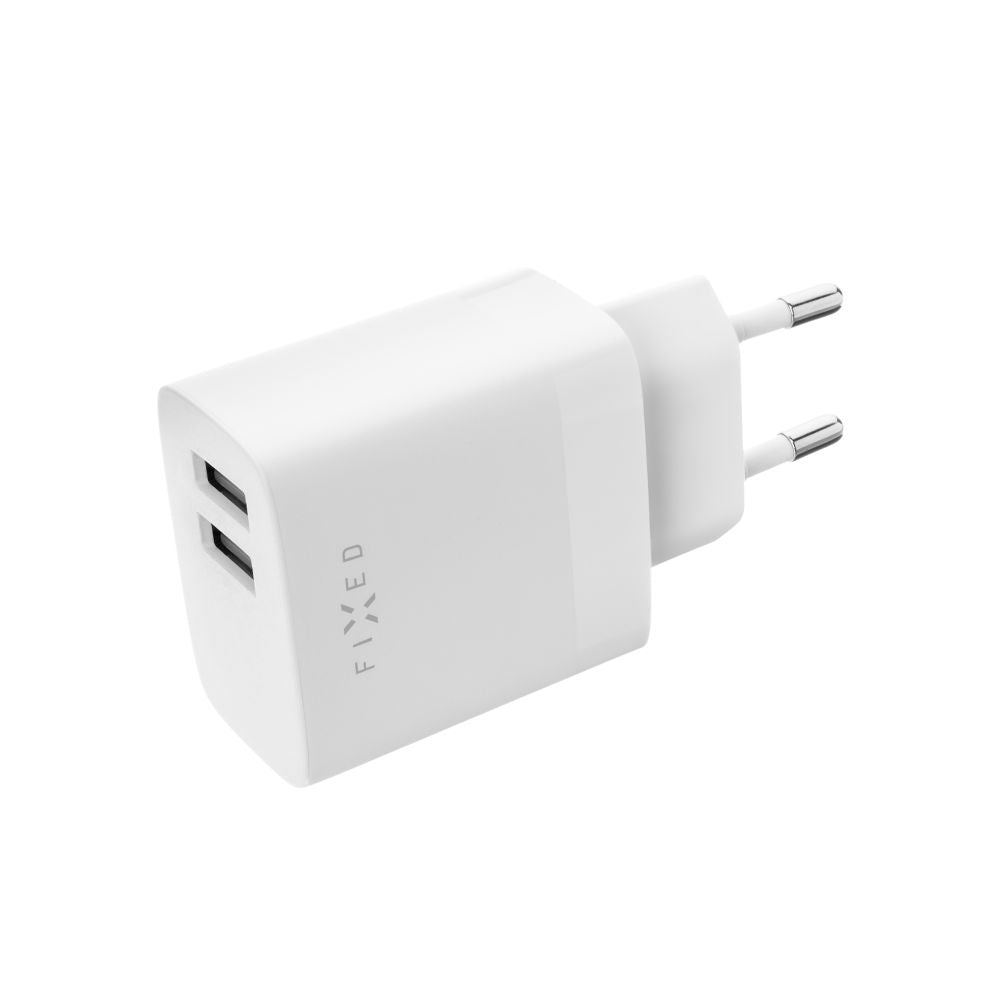 Punjač mreže sa USB-C kablom Fixed, 17W, 3A, 2 x USB-A, Beli