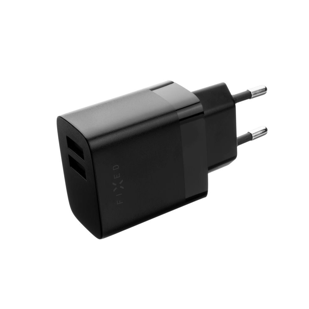 Punjač mreže sa USB-C kablom Fixed, 17W, 3A, 2 x USB-A, Crni