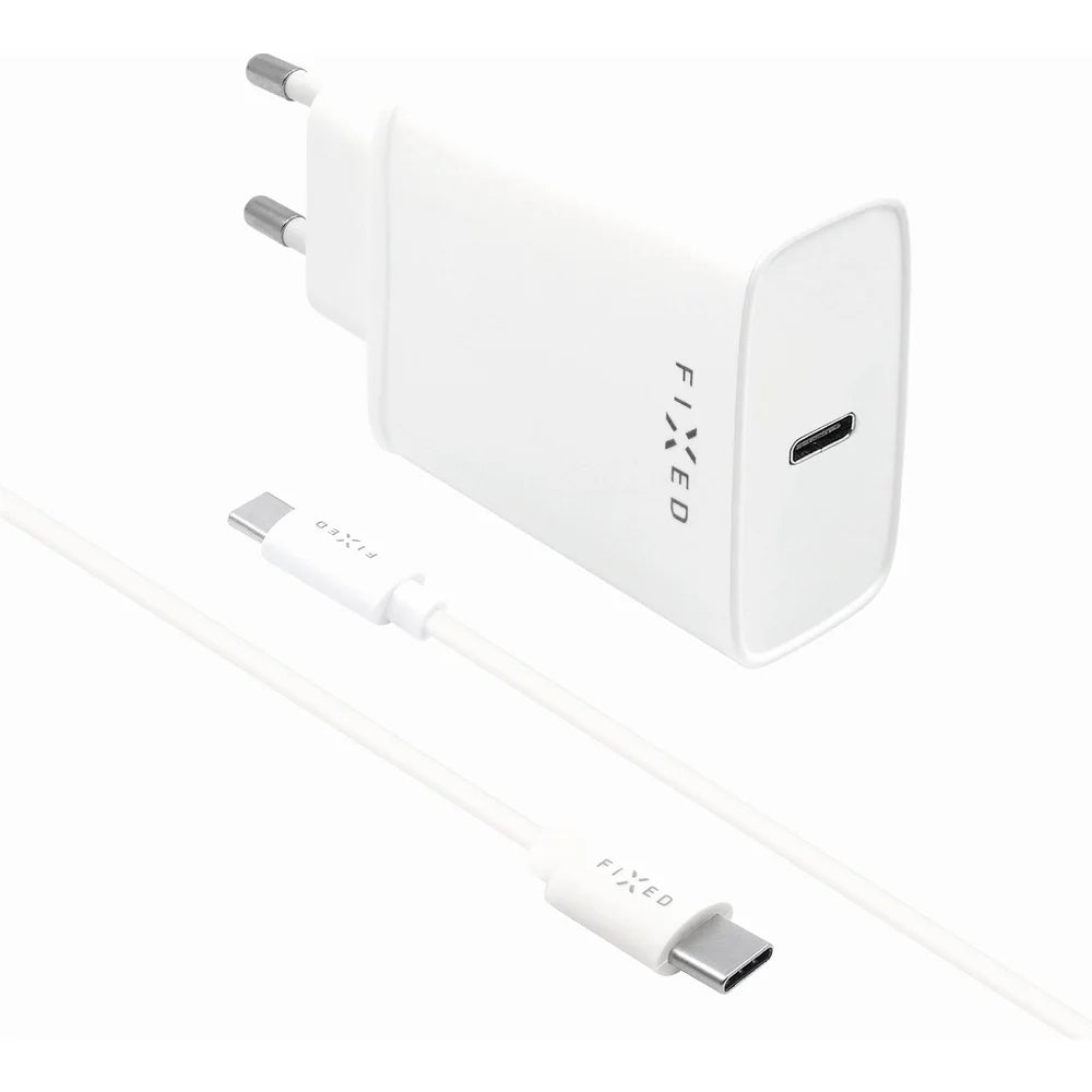 Punjač mreže sa USB-C kablom Fixed, 20W, 3A, 1 x USB-C, Beli