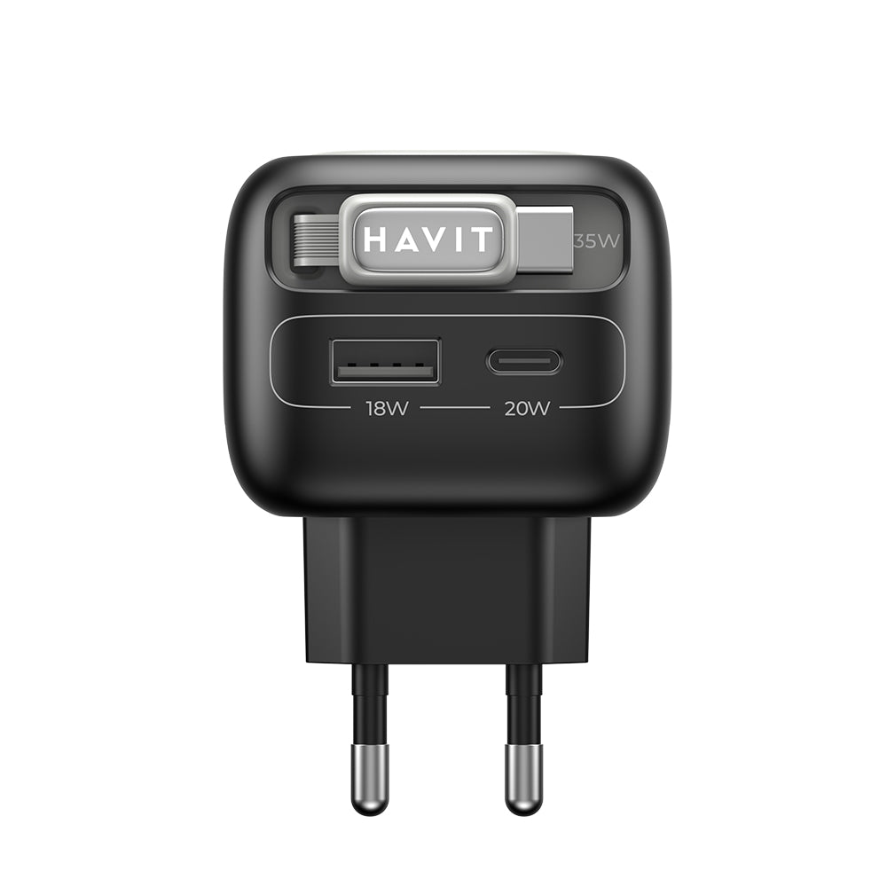 Punjač mreže sa USB-C kablom HAVIT UC251, 35W, 3A, 1 x USB-A - 1 x USB-C, Crno Sivi