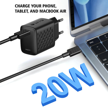 Punjač za mrežu sa USB-C kablom Lito LC13T, 20W, 3A, 1 x USB-C, Crni