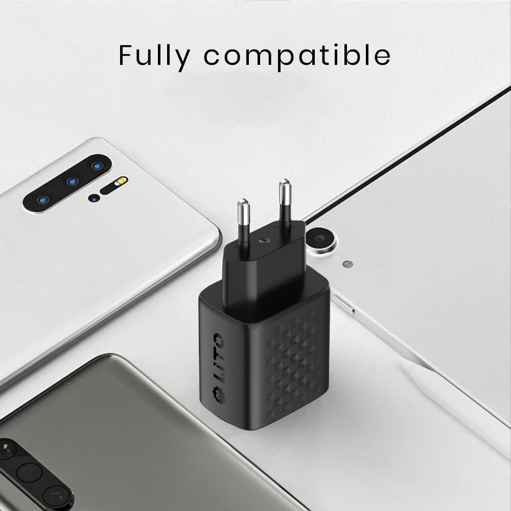 Punjač mreže sa USB-C kablom Lito LC15T, 20W, 3A, 1 x USB-A - 1 x USB-C, Crni