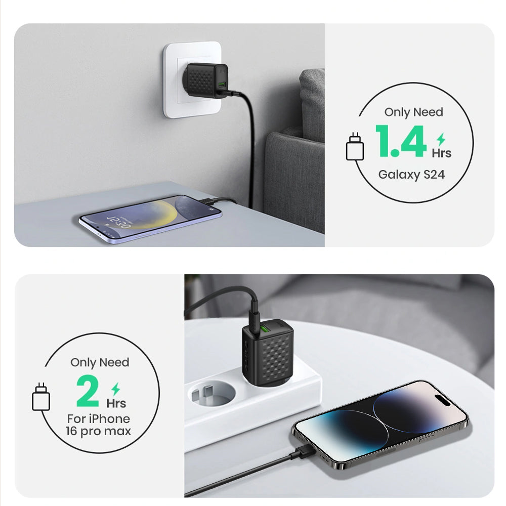 Punjač mreže sa USB-C kablom Lito LC15T, 20W, 3A, 1 x USB-A - 1 x USB-C, Crni