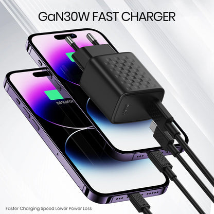 Punjač mreže sa USB-C kablom Lito LC17T, 30W, 3A, 1 x USB-C, Crni