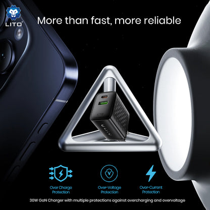 Punjač Mreže Sa USB-C Kabelom Lito LC19T, 30W, 3A, 1 x USB-A - 1 x USB-C, Crni