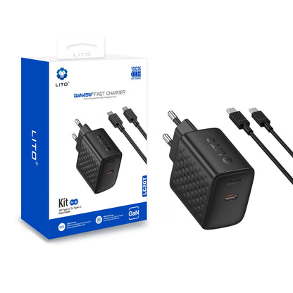 Punjač mreže sa USB-C kablom Lito LC20T, 45W, 3A, 1 x USB-C, Crni