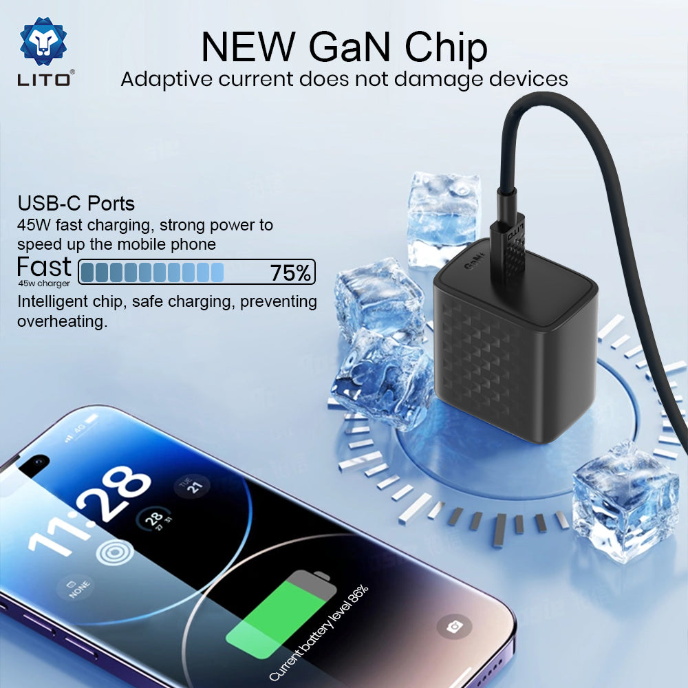 Punjač mreže sa USB-C kablom Lito LC20T, 45W, 3A, 1 x USB-C, Crni