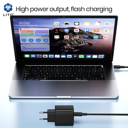 Punjač mreže sa USB-C kablom Lito LC20T, 45W, 3A, 1 x USB-C, Crni