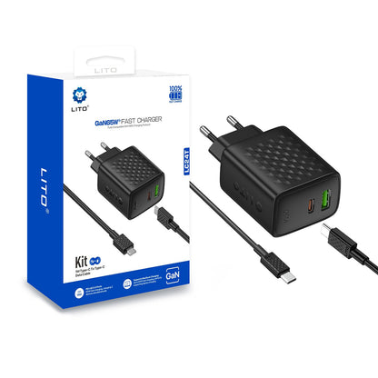 Punjač mreže sa USB-C kablom Lito LC24T, 65W, 3.25A, 1 x USB-A - 1 x USB-C, Crni