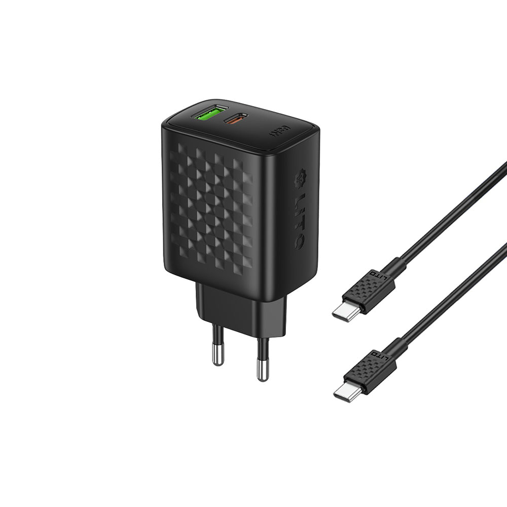 Punjač mreže sa USB-C kablom Lito LC24T, 65W, 3.25A, 1 x USB-A - 1 x USB-C, Crni