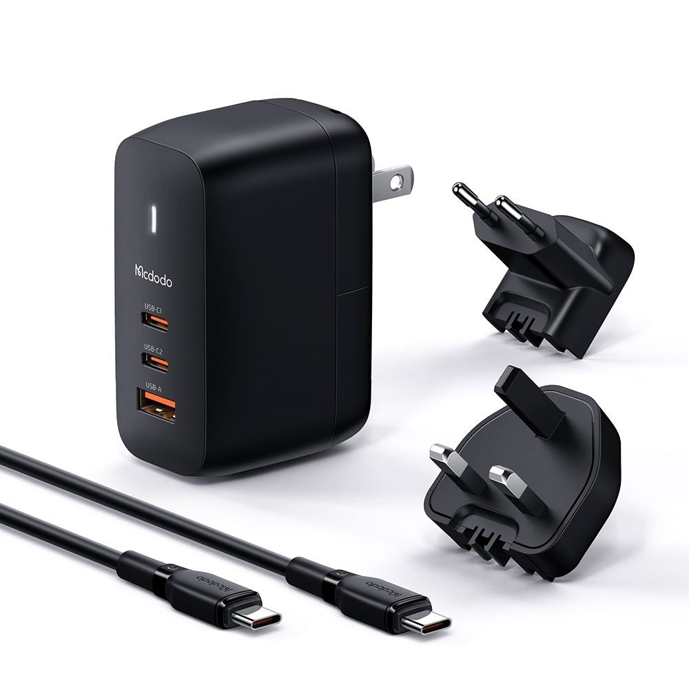 Punjač za mrežu sa USB-C kablom McDodo CH-8442 Mecha Travel, 65W, 5A, 1 x USB-A - 2 x USB-C, Crni