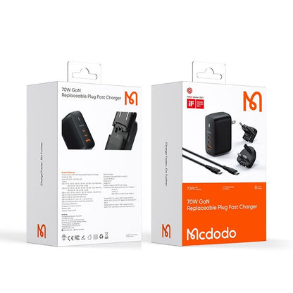Punjač za mrežu sa USB-C kablom McDodo CH-8442 Mecha Travel, 65W, 5A, 1 x USB-A - 2 x USB-C, Crni