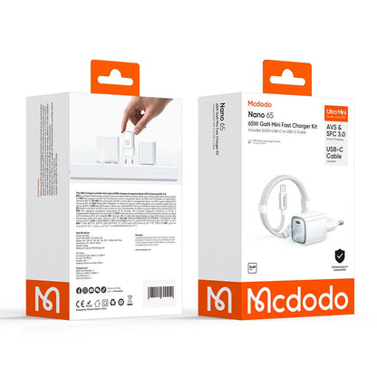 Punjač za mrežu sa USB-C kablom Mcdodo Nano CH-8263, 65W, 3.25A, 1 x USB-C, Bela