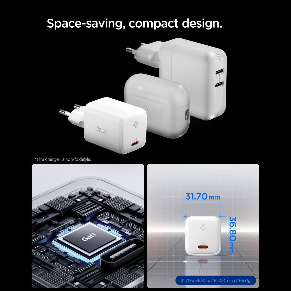 Punjač za mrežu sa USB-C kablom Spigen EE451EU Essential, 45W, 3A, 1 x USB-C, Beli ACH09473