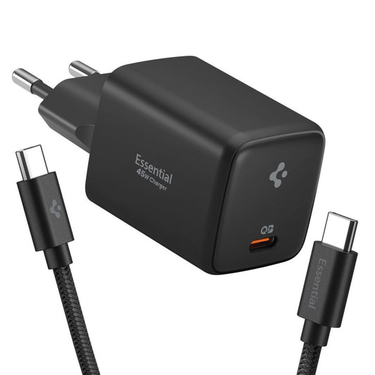 Punjač za mrežu sa USB-C kablom Spigen EE451EU Essential, 45W, 3A, 1 x USB-C, Crni ACH09474