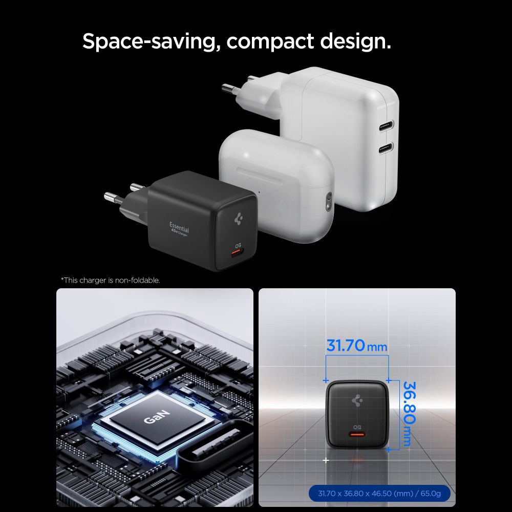 Punjač za mrežu sa USB-C kablom Spigen EE451EU Essential, 45W, 3A, 1 x USB-C, Crni ACH09474