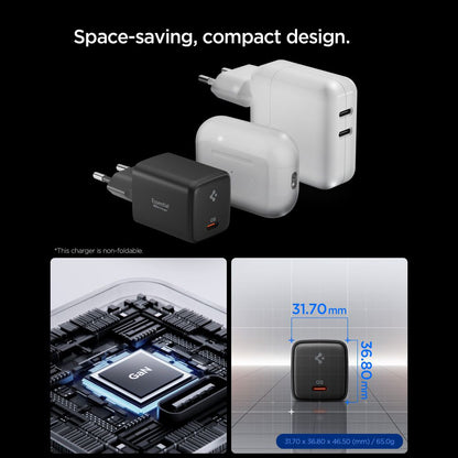 Punjač za mrežu sa USB-C kablom Spigen EE451EU Essential, 45W, 3A, 1 x USB-C, Crni ACH09474
