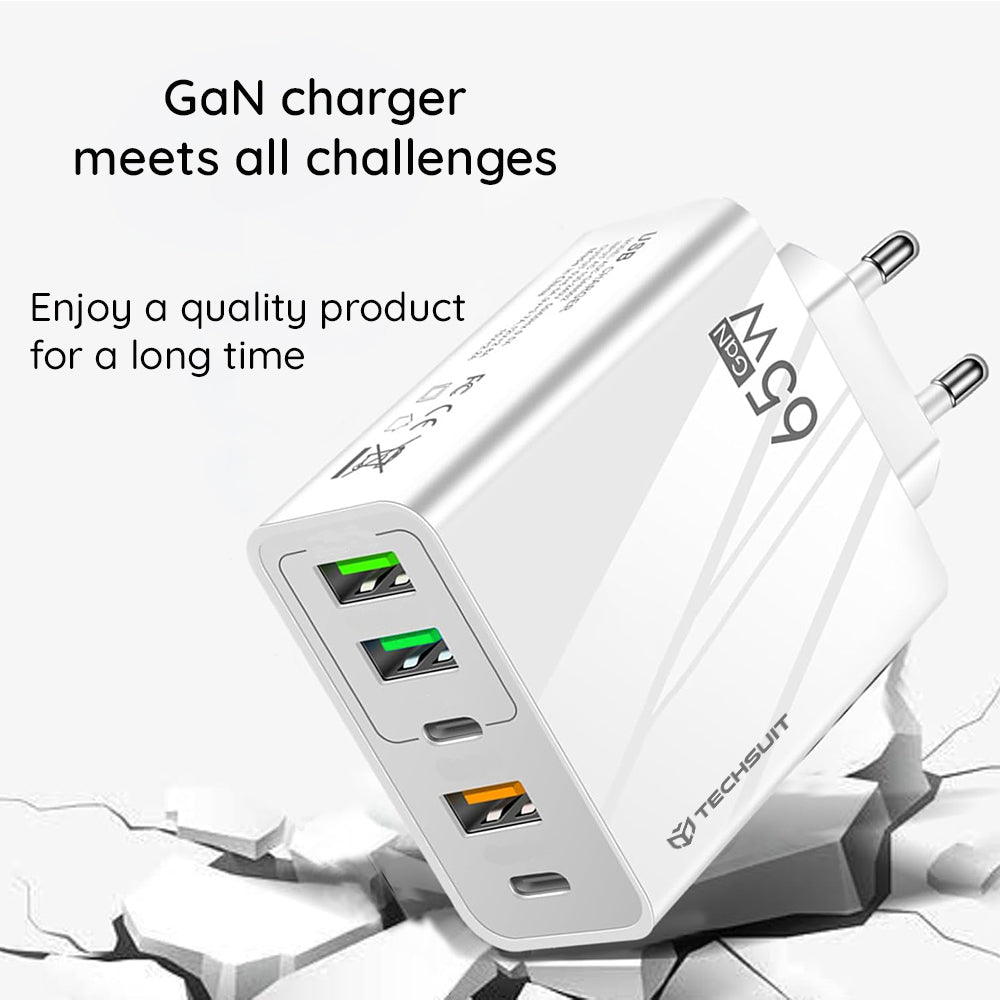 Punjač mreže sa USB-C kablom Techsuit CHC2 PentaXPower, 20W, 3A, 3 x USB-A - 2 x USB-C, Beli