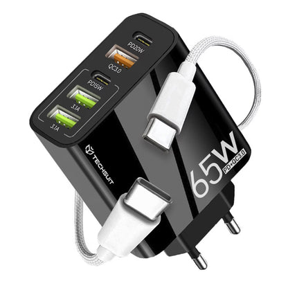 Punjač mreže sa USB-C kablom Techsuit CHC2 PentaXPower, 20W, 3A, 3 x USB-A - 2 x USB-C, Crni