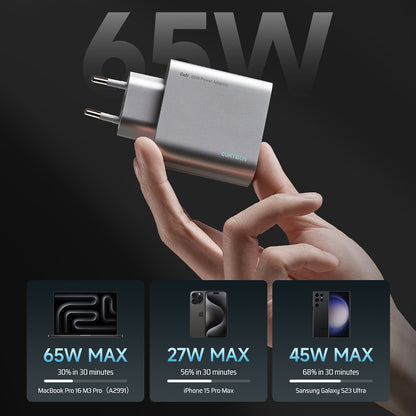 Punjač za mrežu Cuktech, 65W, 3.25A, 1 x USB-A - 2 x USB-C, Bela CUK0A15CEUSL