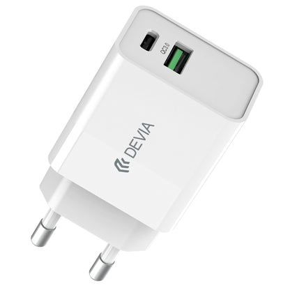 Punjač za mrežu DEVIA RLC-389, 30W, 3A, 1 x USB-A - 1 x USB-C, Beli