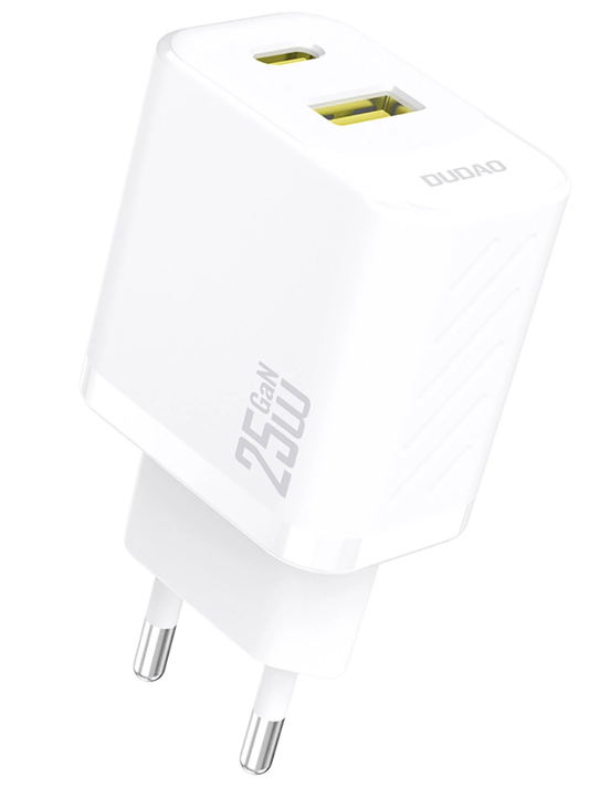 Punjač za mrežu Dudao A26T, 25W, 3A, 1 x USB-A - 1 x USB-C, Beli