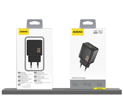Punjač za mrežu Dudao A27 Max, 35W, 1 x USB-A - 1 x USB-C, Crna