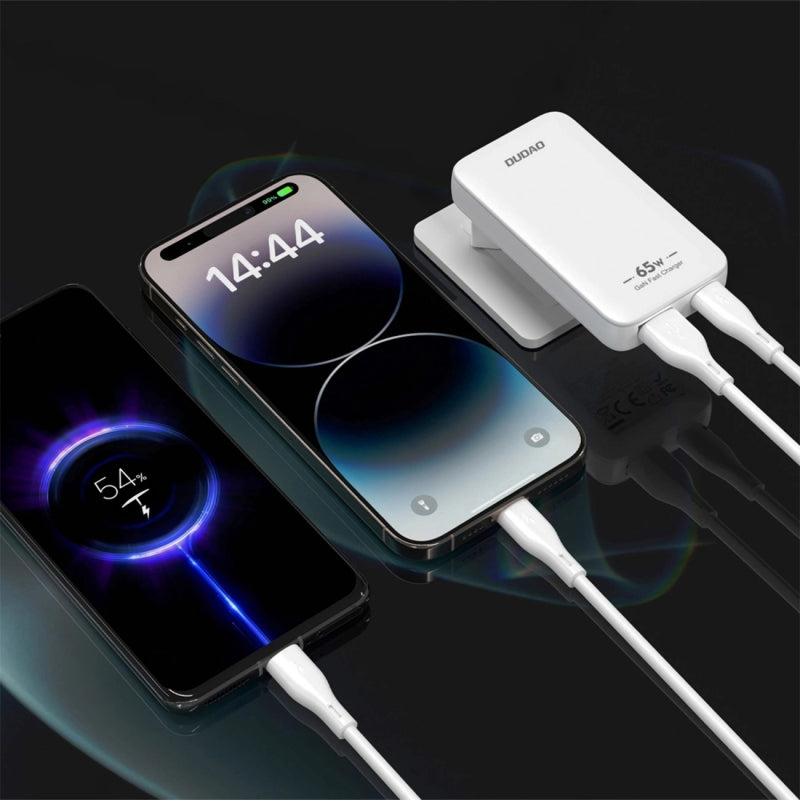 Punjač mreže Dudao A65Q Travel, 65W, 3.25A, 1 x USB-A - 1 x USB-C, Beli