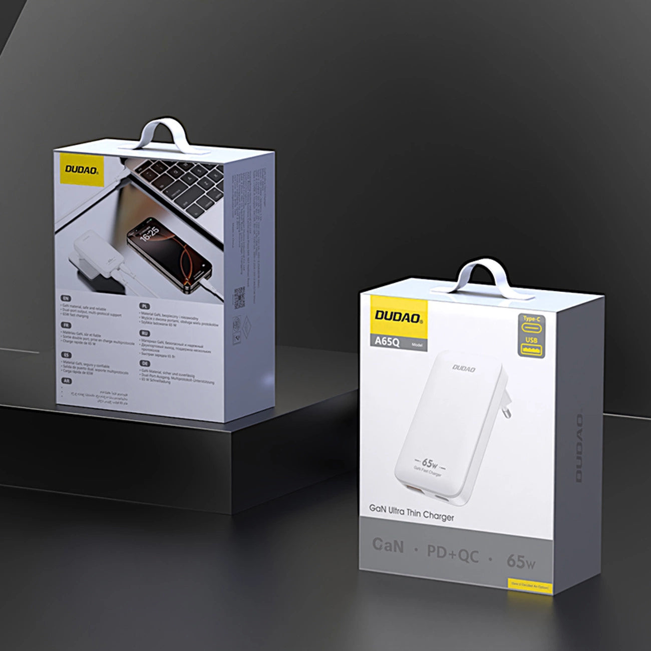 Punjač mreže Dudao A65Q Travel, 65W, 3.25A, 1 x USB-A - 1 x USB-C, Beli