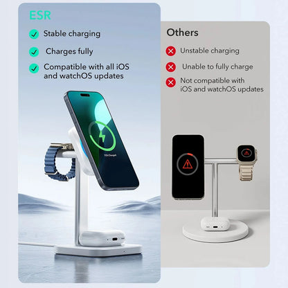 Bežični punjač ESR CryoBoost 3u1, 25W, 1.67A, Crni