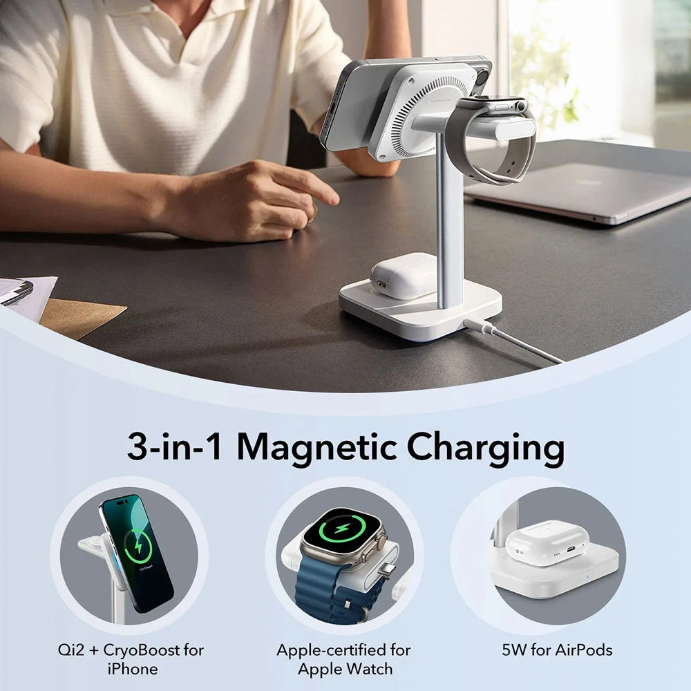 Bežični punjač ESR CryoBoost 3u1, 25W, 1.67A, Crni