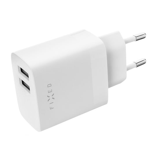 Punjač mreže Fixed, 17W, 3A, 2 x USB-A, Beli