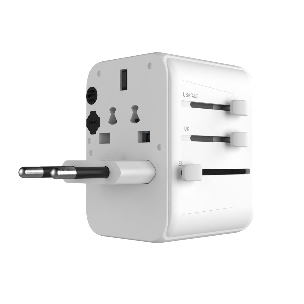 Punjač mreže Fixed Travel, 30W, 3A, 2 x USB-A - 1 x USB-C, Beli